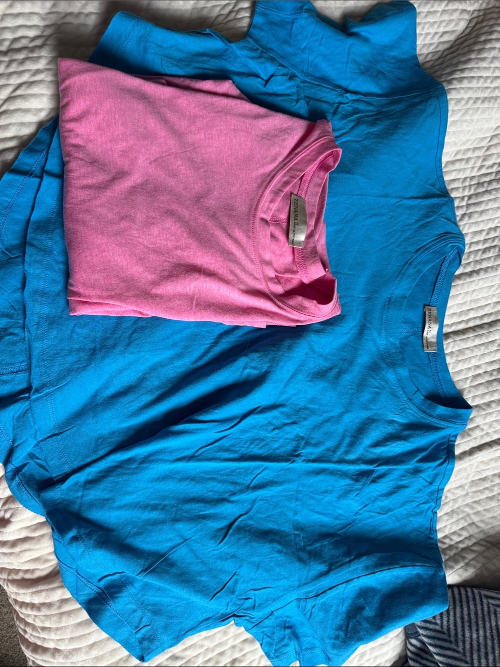 Women’s Cotton Crewneck Tops in Blue and Pink